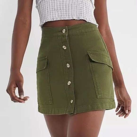 Urban Outfitters Dresses & Skirts - BDG UO Pocket Button Front Skirt Olive Green Cargo High Rise Mini Utility S